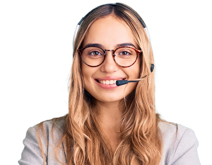 Blonde receptionist with headset on