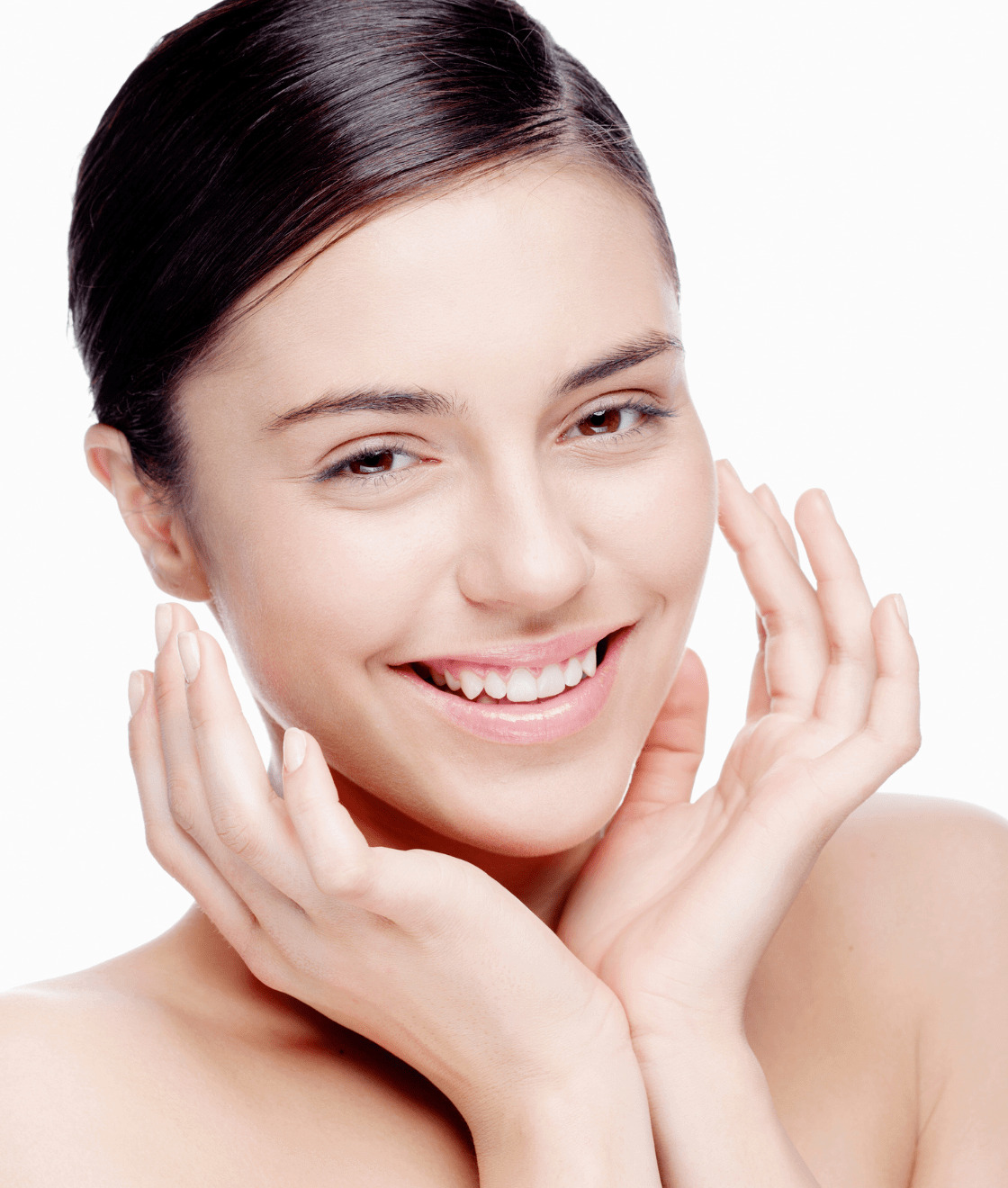 Beautiful woman feeling face