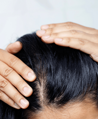 Person looking through hair